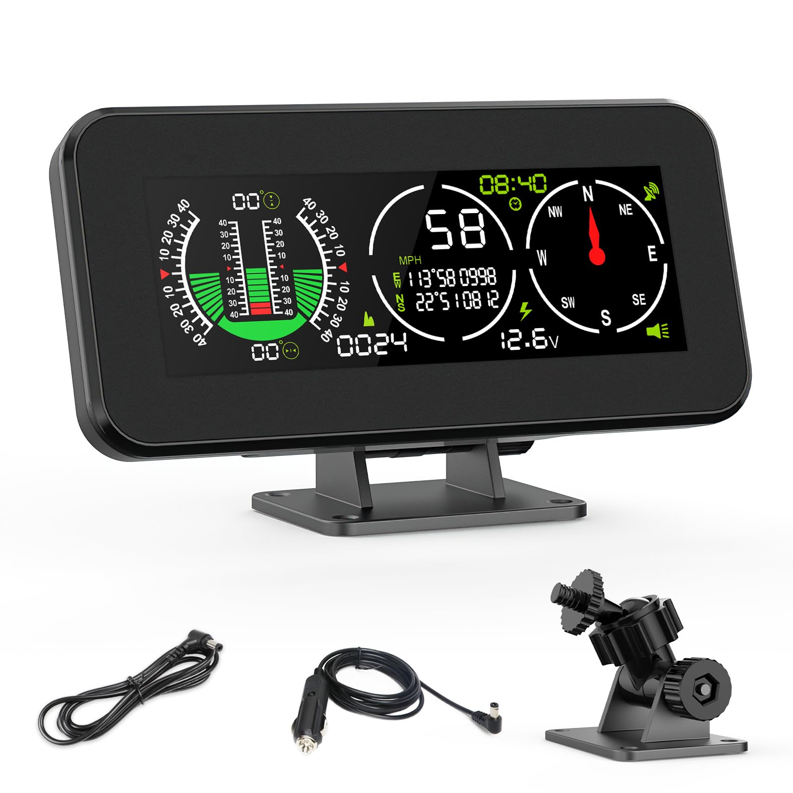 GPS Inclinometer Offroad Car Inclinometer for DC10V-30V Off-Road Vehicles, Speed Meter Car with Coordinate Display (Triple Display)