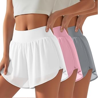 Locoowai 3 Pack Womens 2 in 1 Athletic Shorts Workout Lightweight Quick-Dry Yoga Double Layer Liner Gym Shorts with Pockets