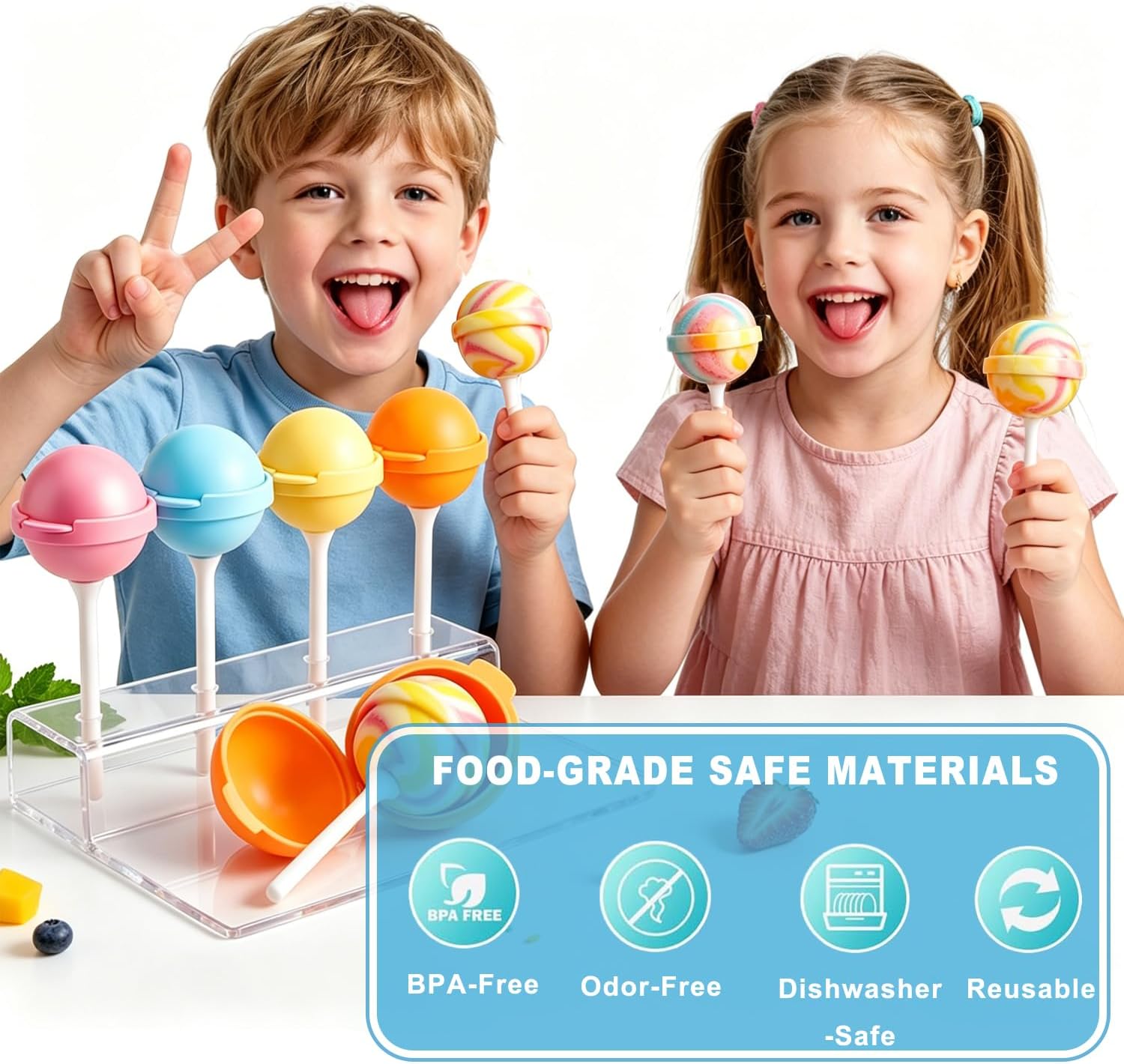 Silicone Lollipop Ice Cream Maker Molds,Colorful Diy Popsicle Molds for Kids,Creative Sphere Ice Pop Mold for Summer Parties, Reusable Popsicle Molds Easy Release(4pcs)