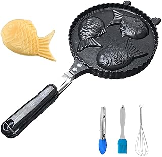 Taiyaki Maker Fish-Cake Pan Shaped Cake Pan Cake Pan Bread Maker Double Pan Mold Home Cooking Fish-shaped Hot Cake Maker Comes with Silicone Oil Brush,Stirrer and Cleaning Cloth
