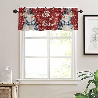 Christmas Window Valance Curtains Watercolor Snowman Snowflakes Robin Red Vintage Chicken Valance Tier Curtain Rod Pocket Valance for Kitchen/Bedroom/Living Room/Bathroom, 1 Panel, 60x18 Inch