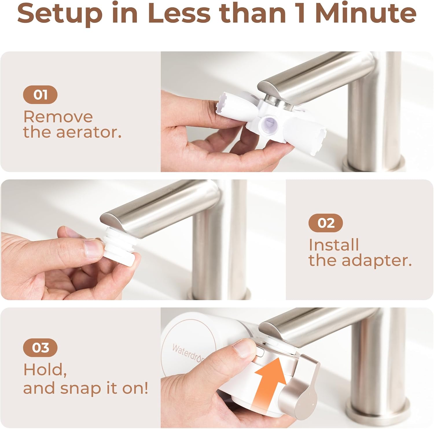 Waterdrop Water Filter for Sink Faucet 2.0, Bathroom Sink Water Filter Faucet for Skin, 0.01 Micron, Reduce Chlorine & Scale Control, BFT1 Water Softner(1 Filter Included)