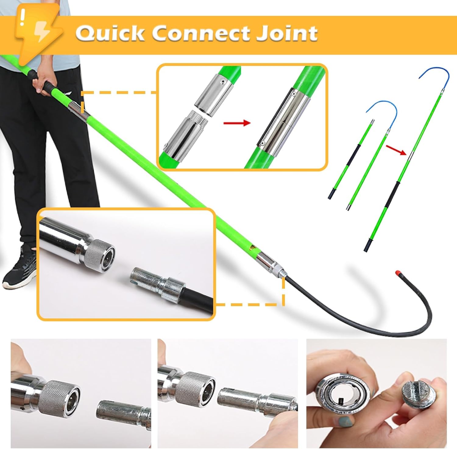 High Voltage Electrical Safety Rescue Hook, Emergency Insulated Rescue Pole with Large Pull Hooks, Non-Conductive Life-Saving Equipment Tool for Electricity Factory(Red-2m/78.7in/6.5ft