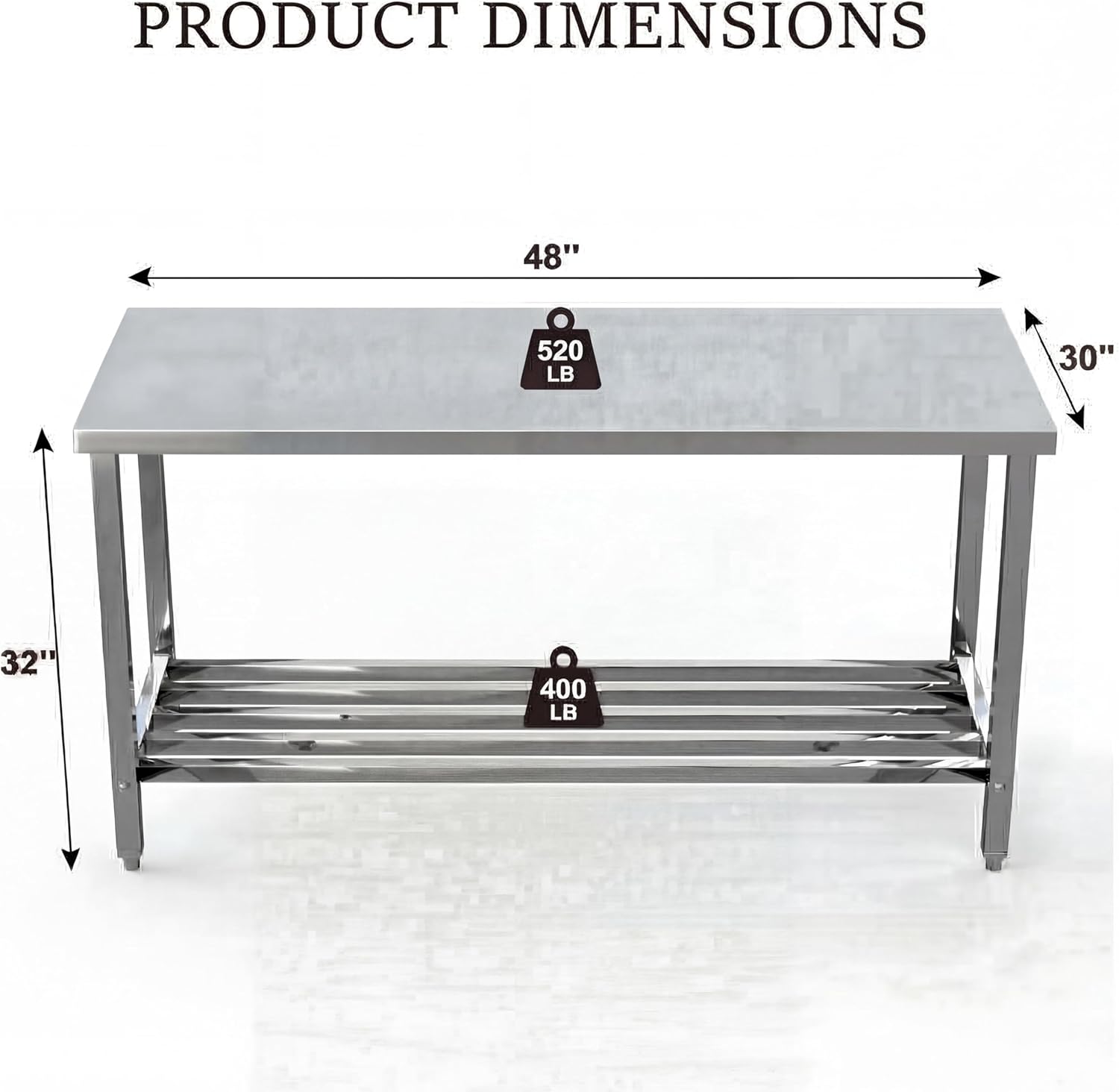 Garvee 48" x 30" Stainless Steel Folding Prep Table, Heavy Duty Commercial Work Table with Adjustable Undershelf for Restaurant, Kitchen, Food Service, Space-Saving, No Installation Required