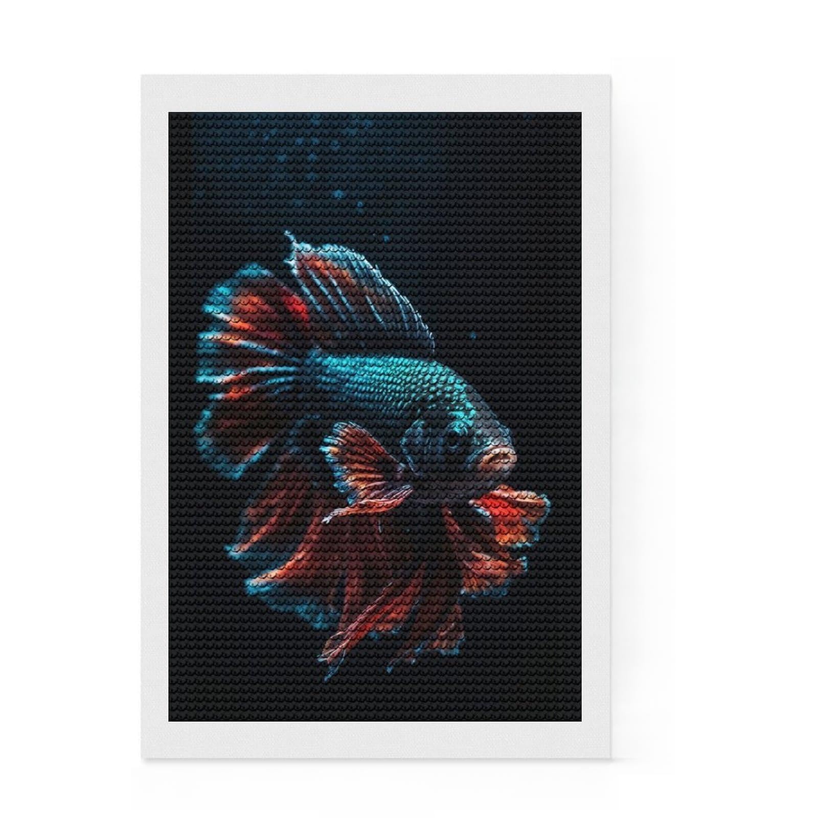 Junmoney Vibrant Betta Fish DIY Diamond Art Canvas Kit 8"x12", for Women, Relaxing DIY, Leisure Activity, Home Wall Art, Festive Home Decor