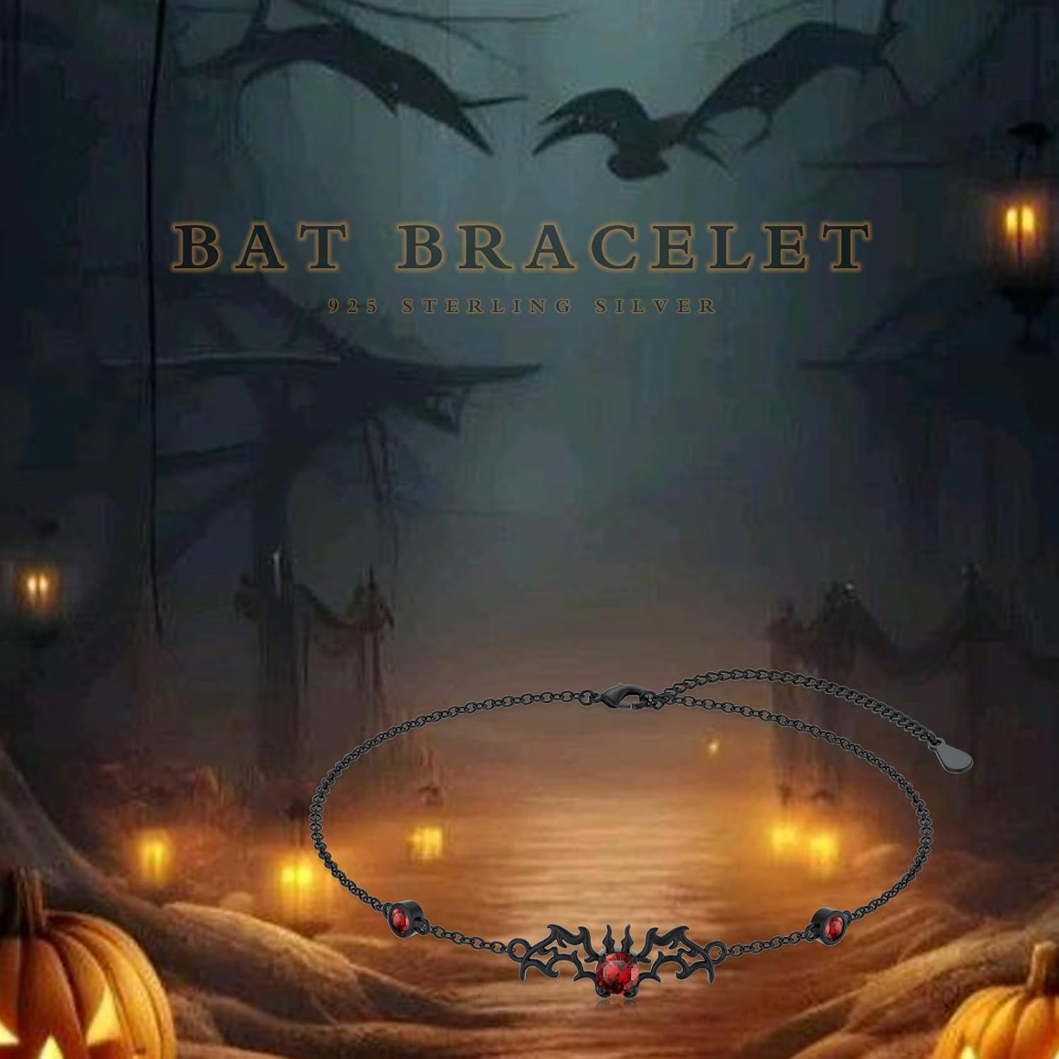 Goth Bat Bracelet 925 Sterling Silver Black Bat Bracelet Halloween Adjustable Bracelet Gothic Bat Jewelry for Women - Image 5