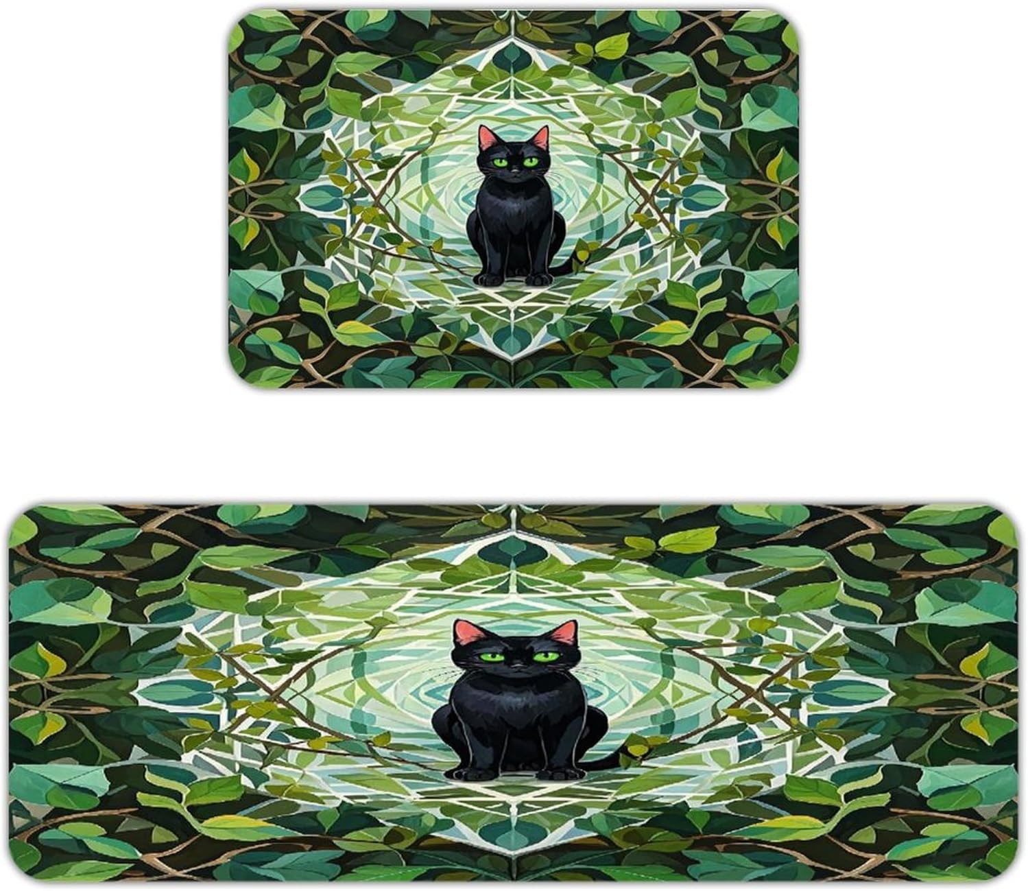 Black Cat Kitchen Mat Kitchen Rug Set | Kitchen Rugs Flannel Velvety Washable breathable Water Absorbent Soft ，kitchen utensils for Kitchen, Floor,Laundry