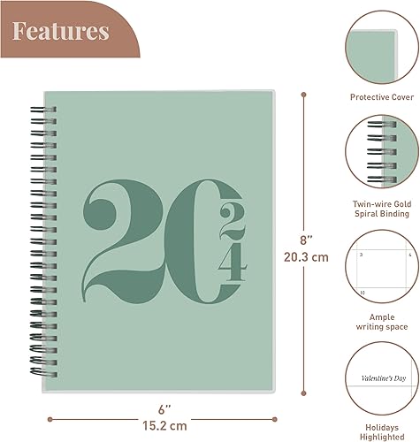 Miniatura 2 de Rileys - Agenda semanal 2024  Agenda anual y mensual tipográfica, cubierta flexible, páginas de notas, encuadernación de doble alambre (8 x 6