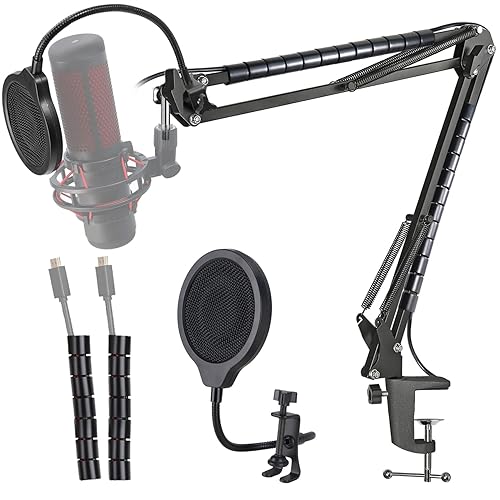 Hyperx Quadcast Mic Stand - Scissor Mic Boom Arm and 2 Cable Ties to Organize Cables Compatible with Hyperx Quadcast S to Improve Sound Quality by YOUSHARES - Mic Stand