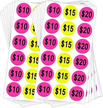 Yellow Pink Price Stickers,1 Inch Fluorescent Round Circle Dots Sale Labels,Adhesive Pricing Stickers Labels 500 Pcs