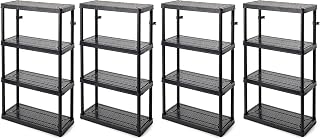 Gracious Living 4 Shelf Fixed Height Medium Duty Storage Unit 14 x 32 x 54.5" Organizer System for Home, Garage, Basement, & Laundry, Black (4 Pack)