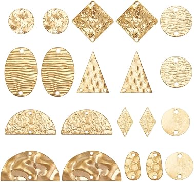 BENECREAT 60Pcs 10 Styles Geometric Flat Connector Link Charms, Multi Hole Brass Links Connectors for Necklace Bracelets Jewelry Making, Hole 1.21.8mm