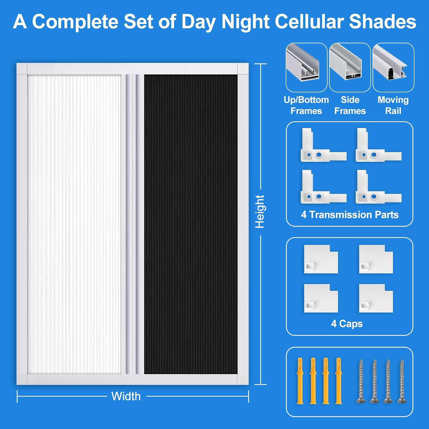 tipiace Day Night Cellular Shades Cordless Honeycomb Blinds for Windows, Customizable Size Blackout Cellular Blinds (Perspective White + White)