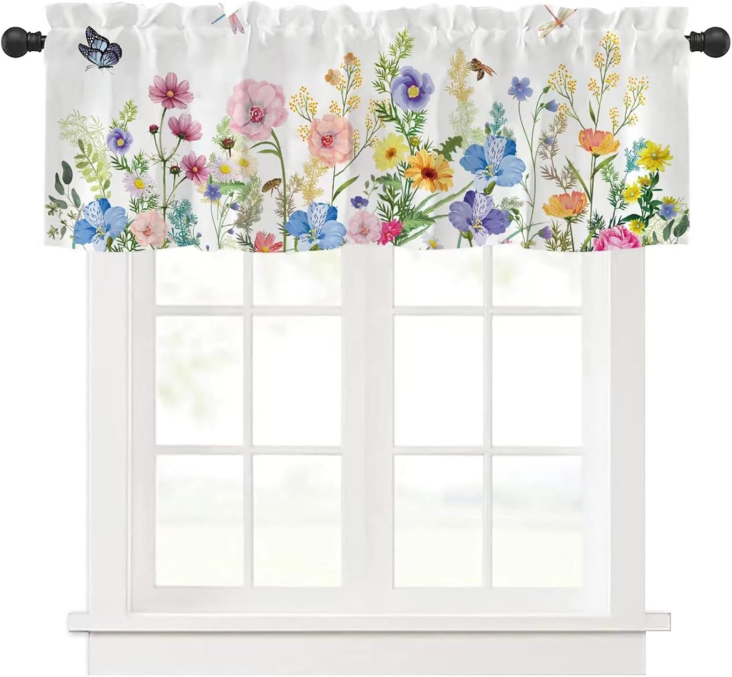 Kitchen Curtains Valances, Rod Pocket Valances for Windows, Small Window Treatment Valances for Window, Living Room, Bedroom, Bathroom, 1 Panel, 54" W x 18" L, Wild Flower