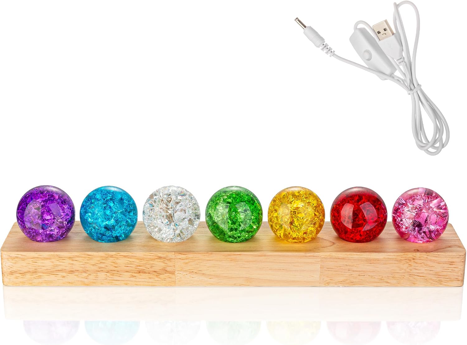 40mm 7 Colors Ice Cracked Crystal Ball with LED Light Base Stand