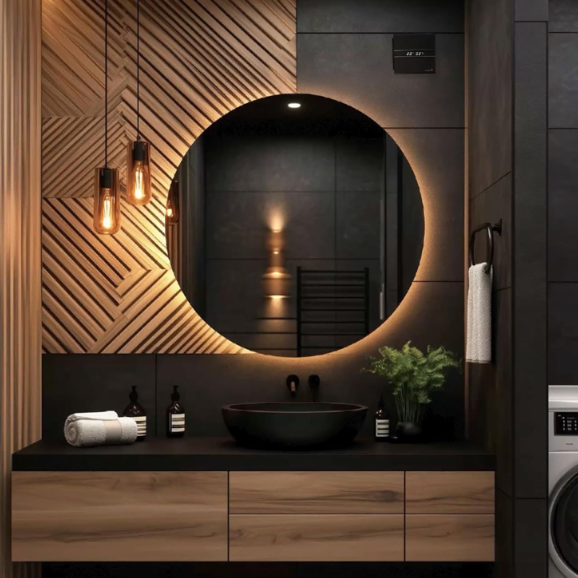 CATA E-100 GTH BK Noir Minuteur Hygro nachlauf humidité contrôle, capteur d'humidité écran LED, verre avant forte/115 m³/h depuis 1947 très silencieux 31dB économie d'énergie 8 W