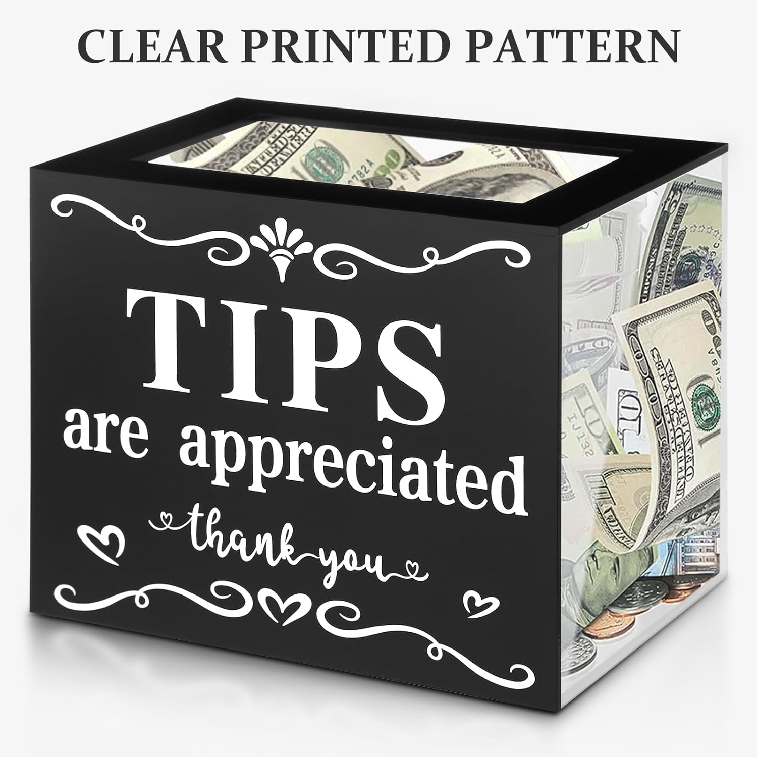 2 Pack Acrylic Tip Jar with 4 Paste Hooks 4 Expansion Screws Money Storage Container Suggestion Box Raffle Cash Bucket for Bartender Restaurants Bars Musicians, 6 x 4 x 5 Inch
