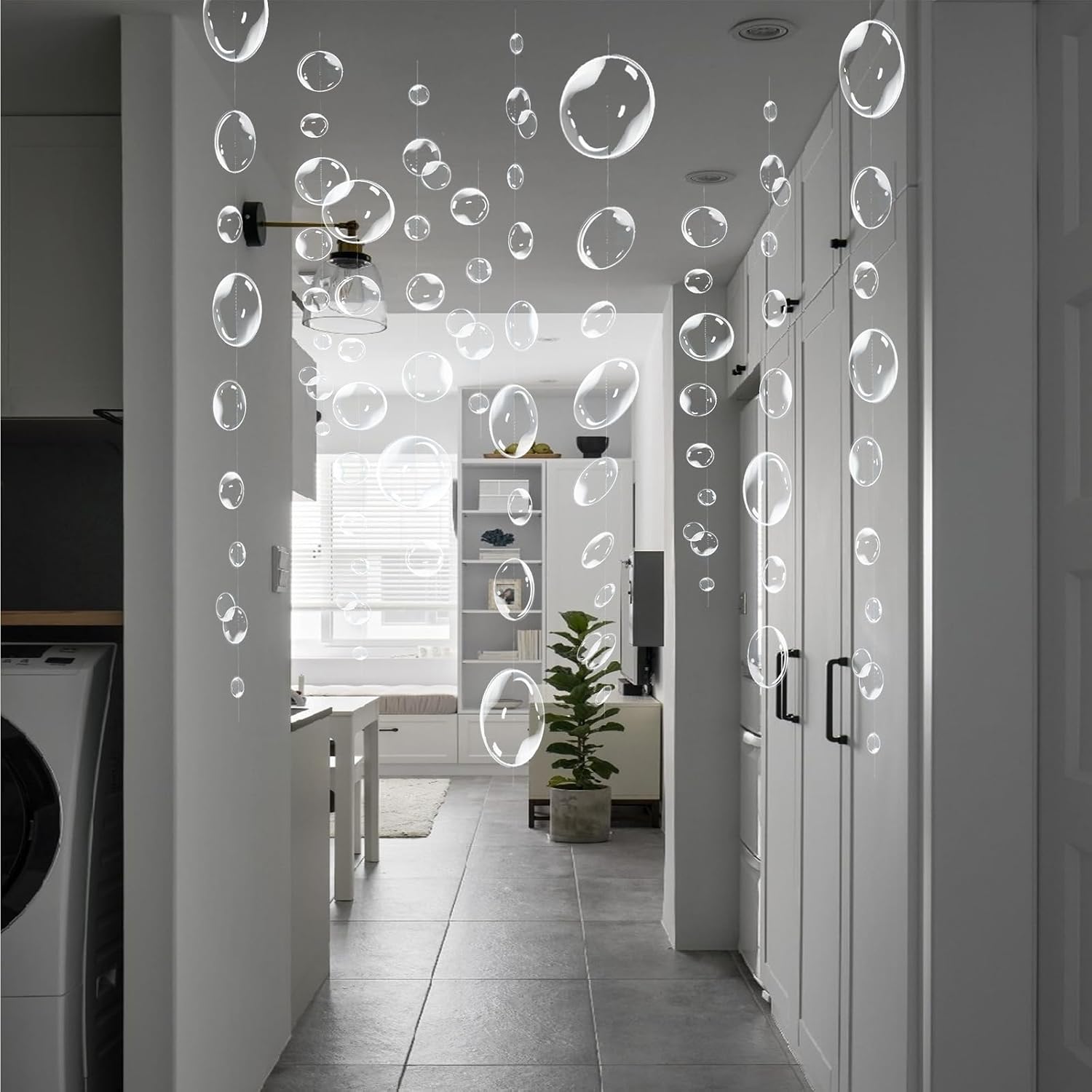 6 Strings White Bubbles Garlands Ocean Mermaid Party Decorations, Beach Bubbles Banner Hanging Streamer Underwater Sea Photo Backdrop Party Supplies (White)