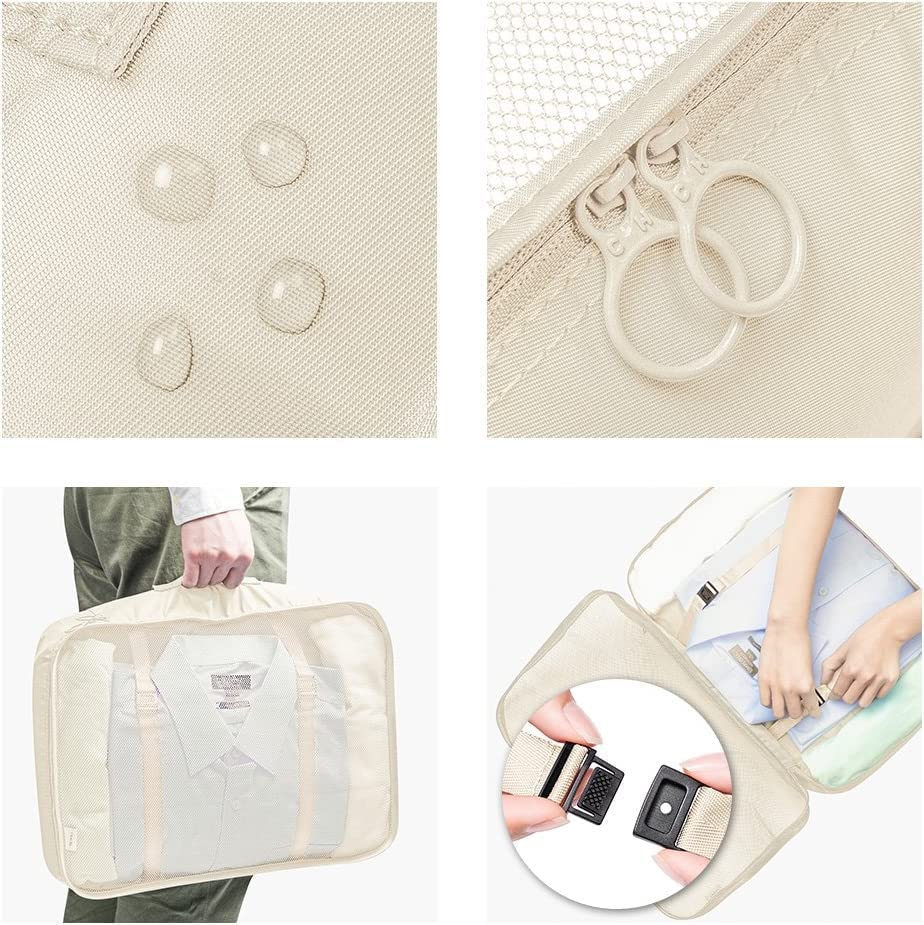 Image of 7pcs Set Travel Organizer Packing Cubes Lightweight Travel Luggage Organizers with Laundry Bag or Toiletry Bag Laundry Organiser. (Cream)