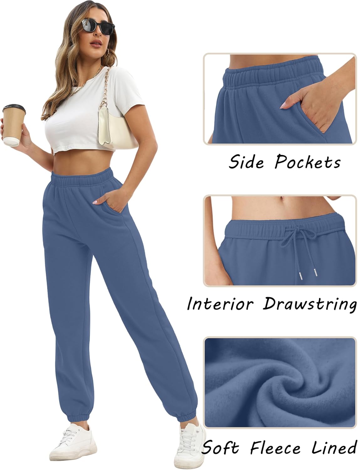 Womens Fleece Sweatpants High Waisted Cinch Bottom Lounge Baggy Joggers Pants - Image 4