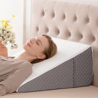 Wedge Pillow, 12 inch Wedge Pillow for Acid Reflux, Back Pain Relief, Snoring, Bed Wedge Pillows for Headboard, Bed wedge pillows for sleeping after surgery. Cooling Memory Foam & Breathable Cover