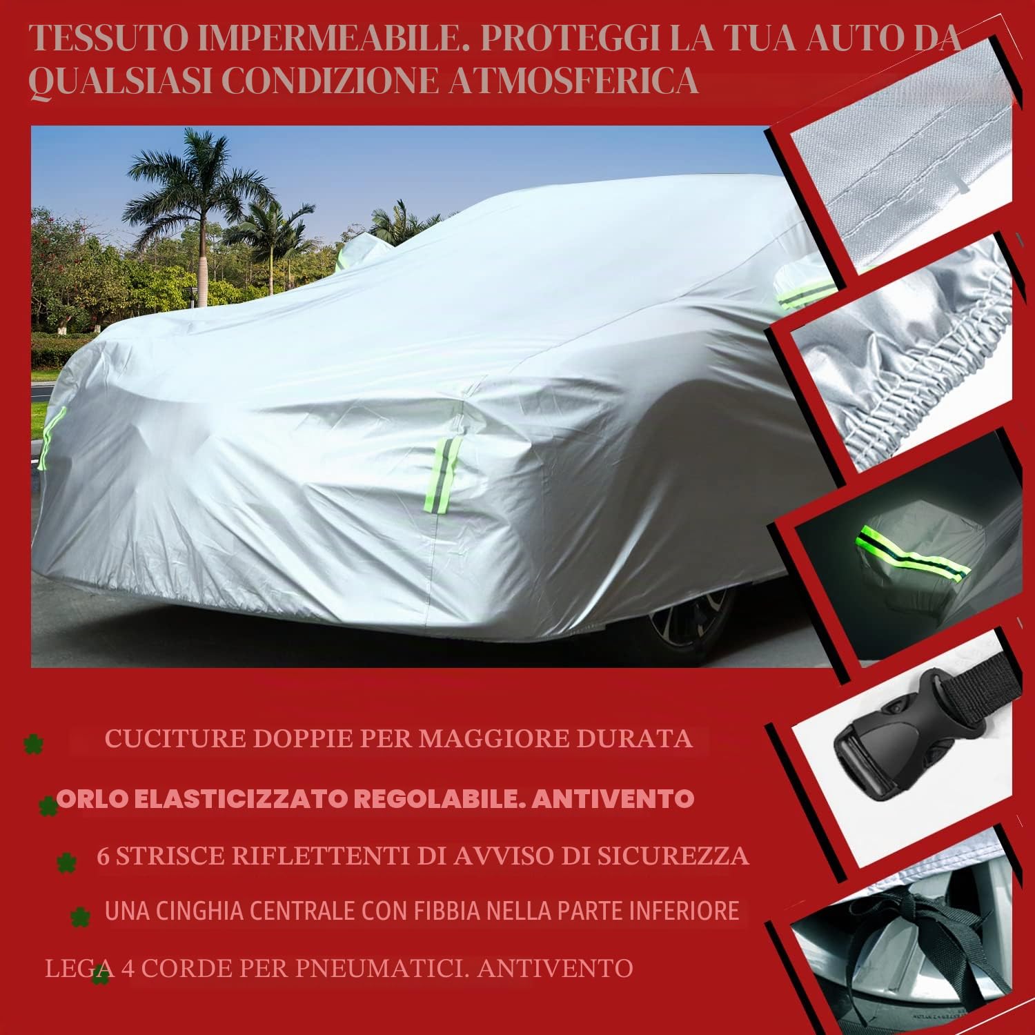 Telo Copriauto SUV Impermeabile Invernale Esterno Stagioni Antivento Antineve Protezione UV Auto Copriauto per SUV; Taglia L: Max 485cm