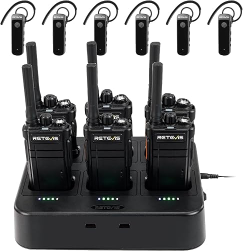 Retevis RB37 Bluetooth Walkie Talkies,Bluetooth Two Way Radio Earpiece,Flashlight,2000 mAh&120h Standby,Multiple Protection 6 Way Charger,Type-C,9-Level VOX&Squelch,for Security Hospital Retail