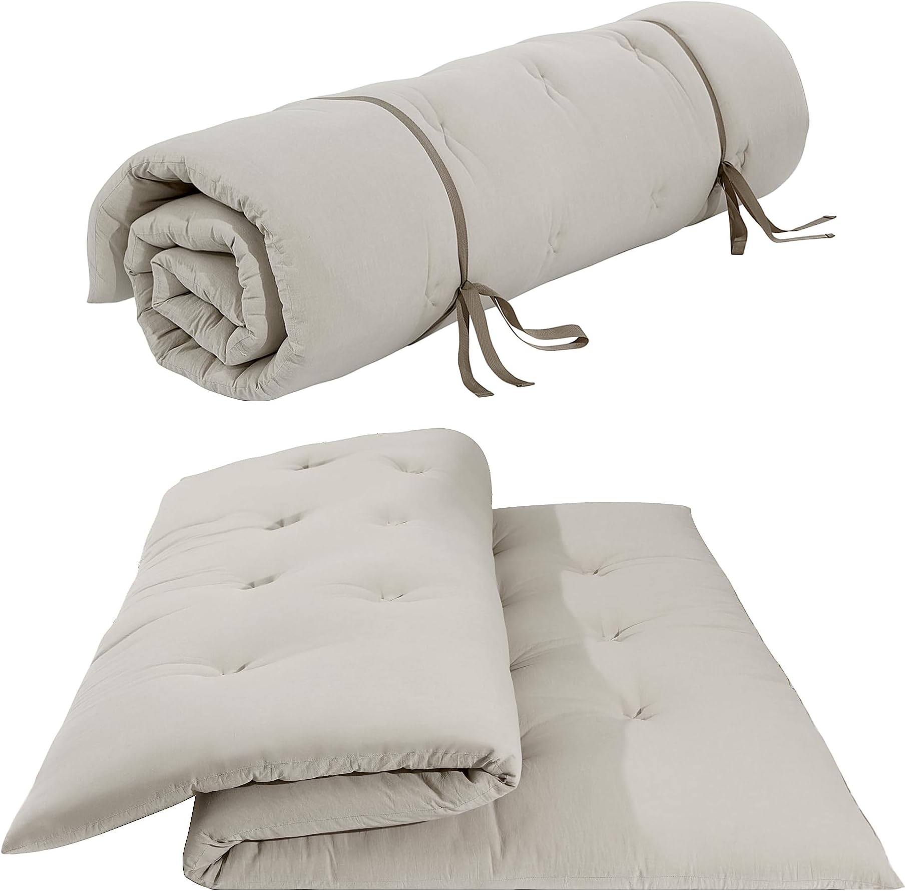 HOMBYS Japanese Floor Mattress Twin Size,Foldable Tatami Mat,100% Cotton Shell Sleeping Mat Futon Mattress,Dormitory Sleeping Pad,Roll Up Floor Lounger Bed for Adult Child,Khaki 80 in x 39 in