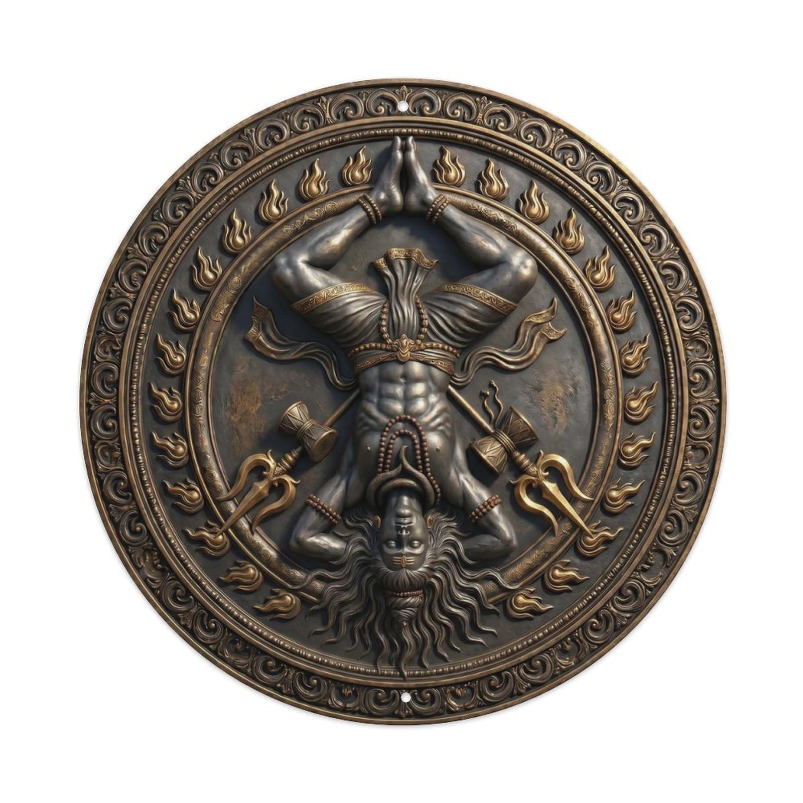 Shiva Headstand Inverted Ascetic Penance Relief Sculpture Metal Tin Sign
