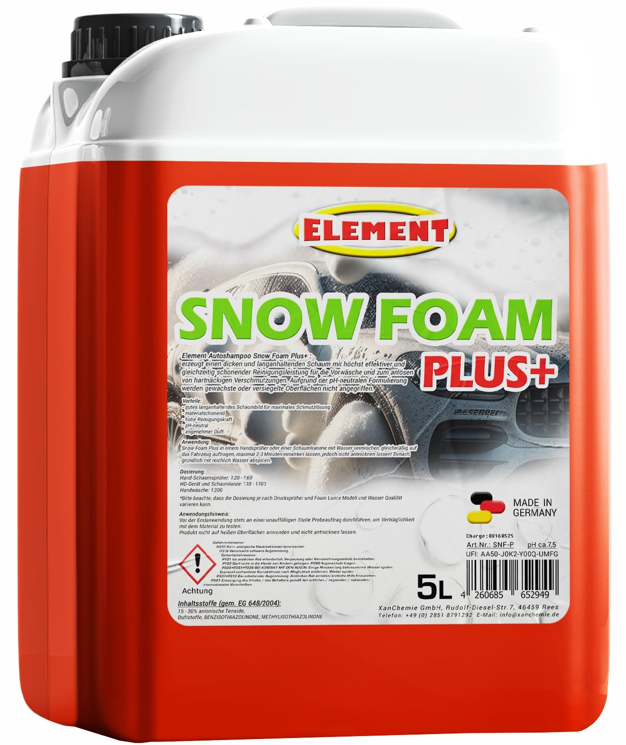 SNOW FOAM PLUS | pH-neutral | Autoshampoo | 5 Liter | Fahrzeugreiniger mit Duft | schonende Vorwäsche mit dichtem Schaum
