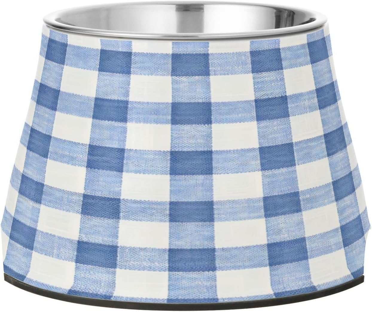 Blue White Gingham Dog Bowl – Stainless Steel Cat Bowl 18 oz – Non-Slip Rubber Base Pet Bowl for Food or Water