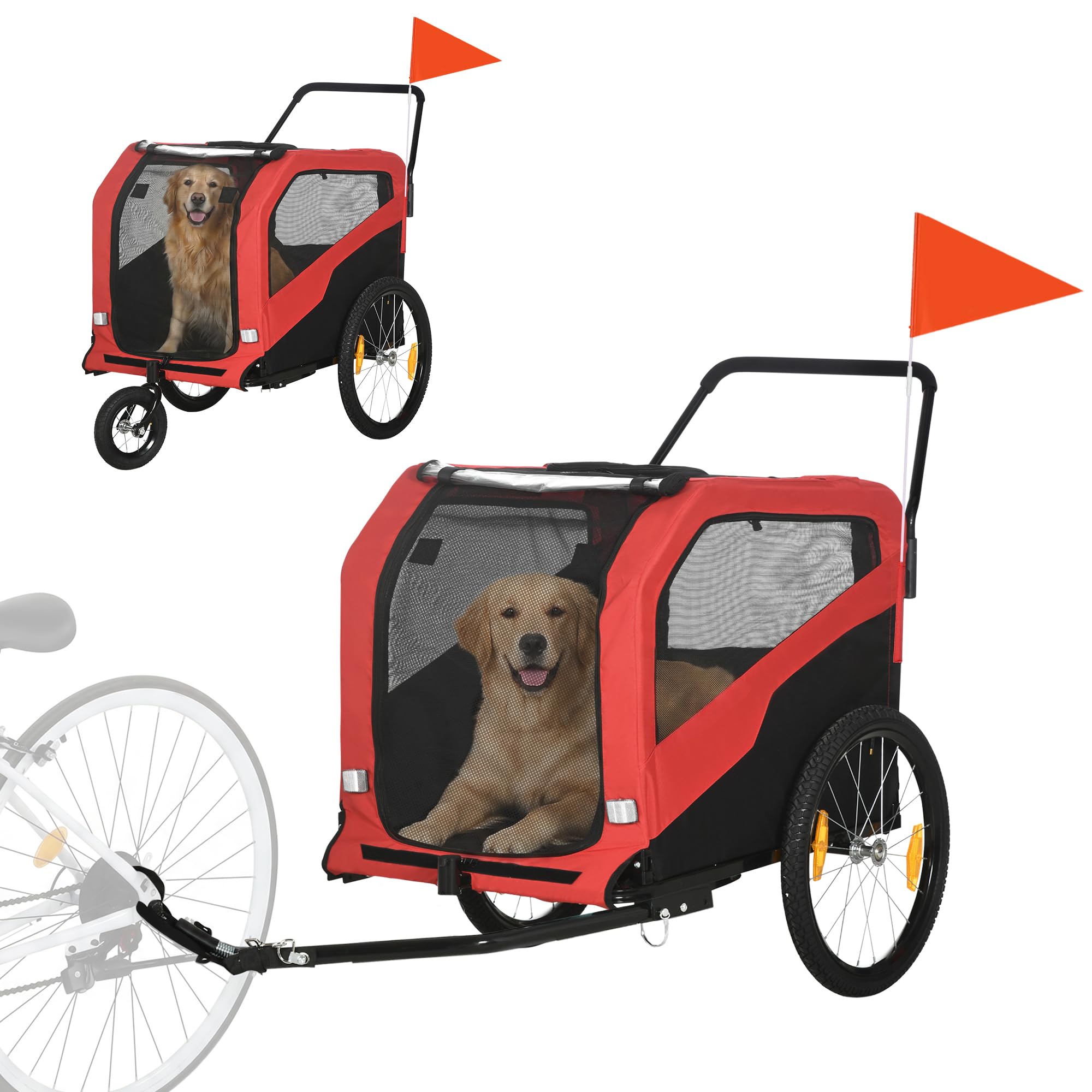PawHut 2-in-1 Hundeanhnger, Fahrradanhnger fr Hunde, Hundewagen mit  Reflektoren, Hundebuggy max. 30 kg, Hundefahrradanhnger fr Groe Hunde,  Oxford-Gewebe, Rot : Amazon.de: Haustier