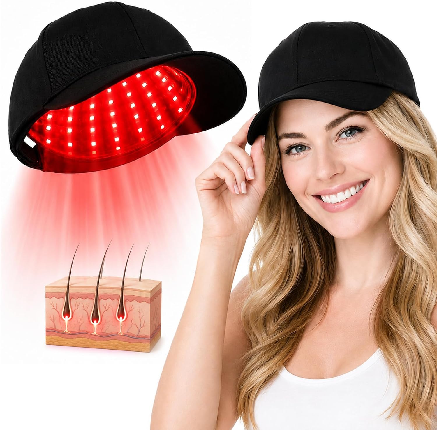 Laser Hair Growth Cap, Red Light Therapy for Hair Growth, Black
