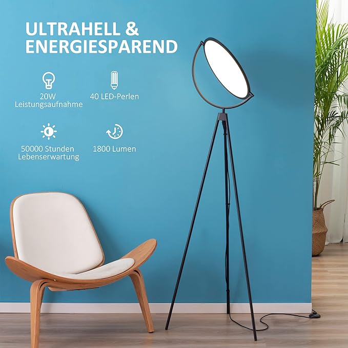 HOMCOM HOMCOM Floor Lamp with LED 350 Degree Adjustable Standing Lamp Industrial Floor Lamp ABS Black 60 x 60 x 163 cm photo 3