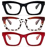REAVEE 3 Pack Oprah Style Reading Glasses for Women Blue Light Blocking, Oversized Cute Square Fashion Computer Readers with Spring Hinge 0.75