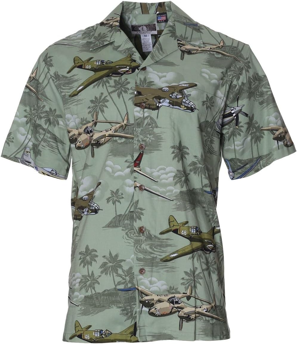RJC Men's Fighter Airplane Island Haiwaiian Shirt