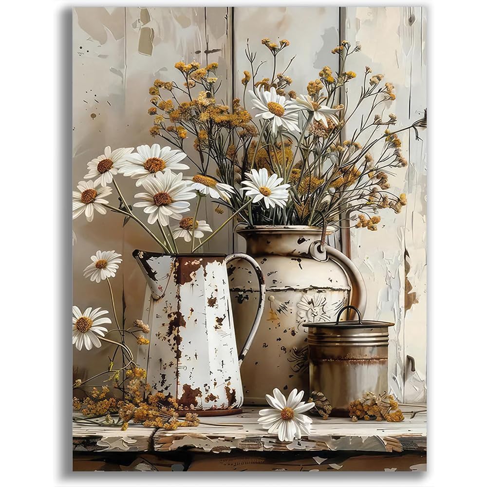 Jakener Cross Stitch Kits for Adults Beginners, Retro Flower Stamped Embroidery Kits for Adults, 11CT Counted Embroidery Needlepoint Kits Fun DIY Crafts Home Decor 12x16 Inch