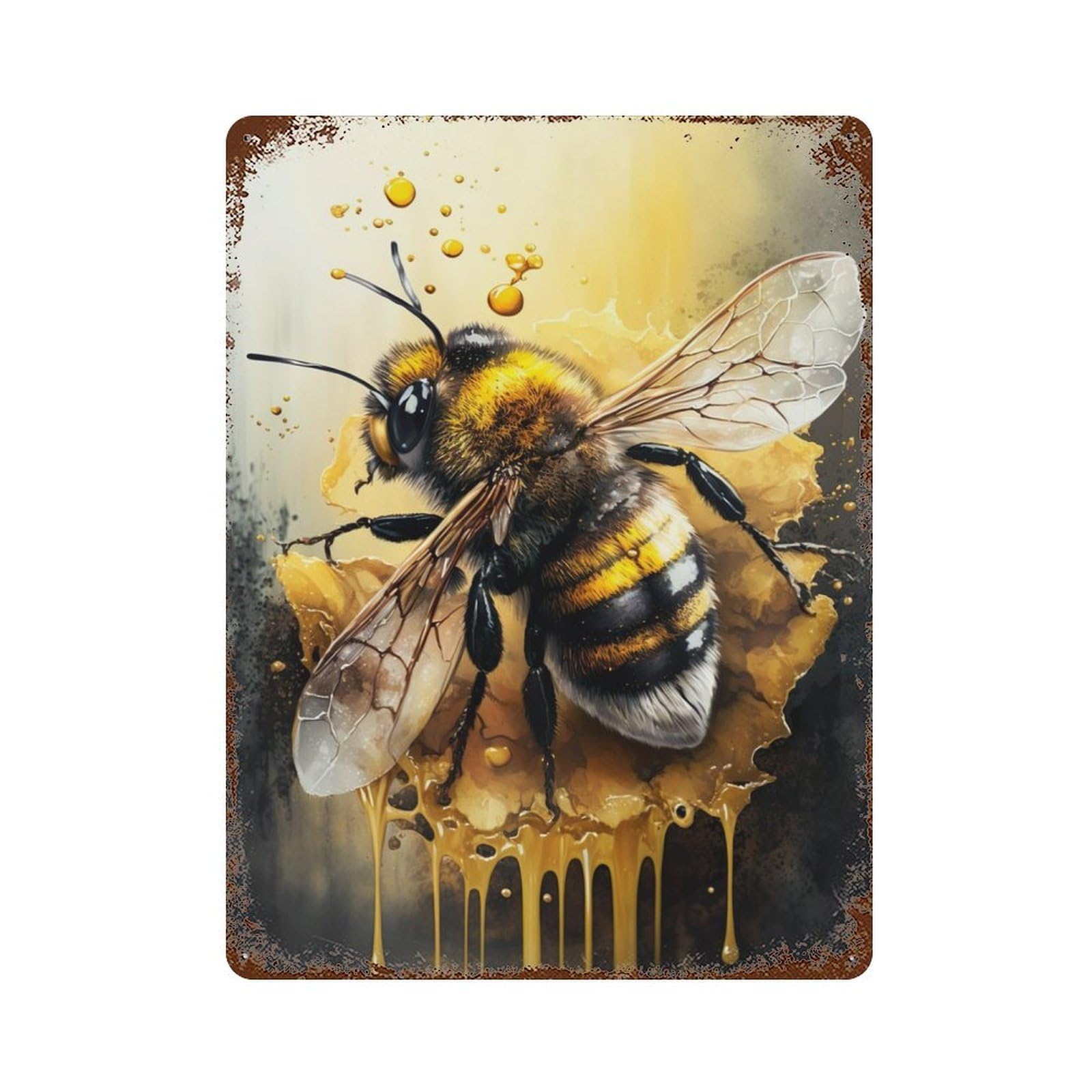 Bee Watercolor Drawing Vintage Rust Metal Sign 15.7"x11.8", Farmhouse Wall Decor for Garage, Pub Or Kitchen