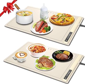 Electric Warming Tray-Kitchen Gadgets Portable Food Warmer,Foldable Roll Up Silicone Food Warming Mat with 3 Temperature Settings,Versatile Food Warmers for Parties Buffet Beige-2Pack