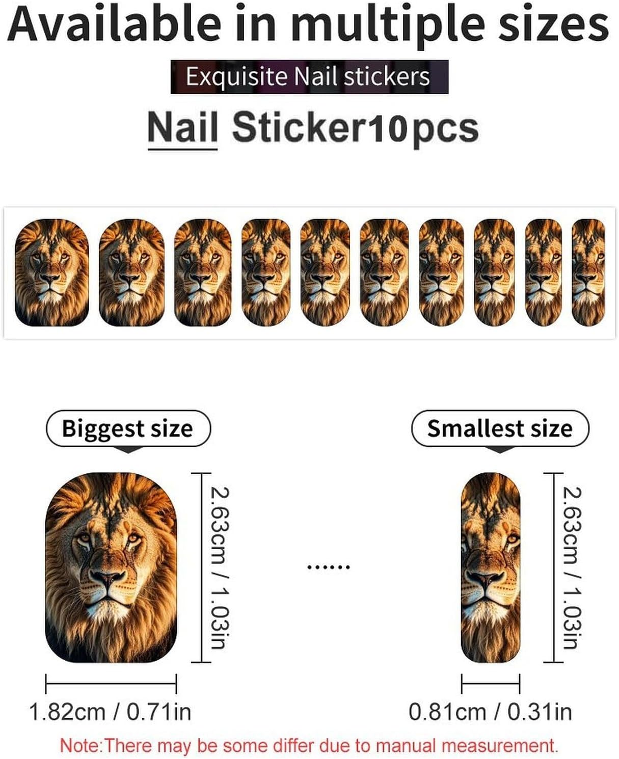 A Lion Nails Stickers, 5 Sheets Self Adhesive Nail Strips Easy Apply, Long Lasting Press On Nails Stickers for Women DIY Decor