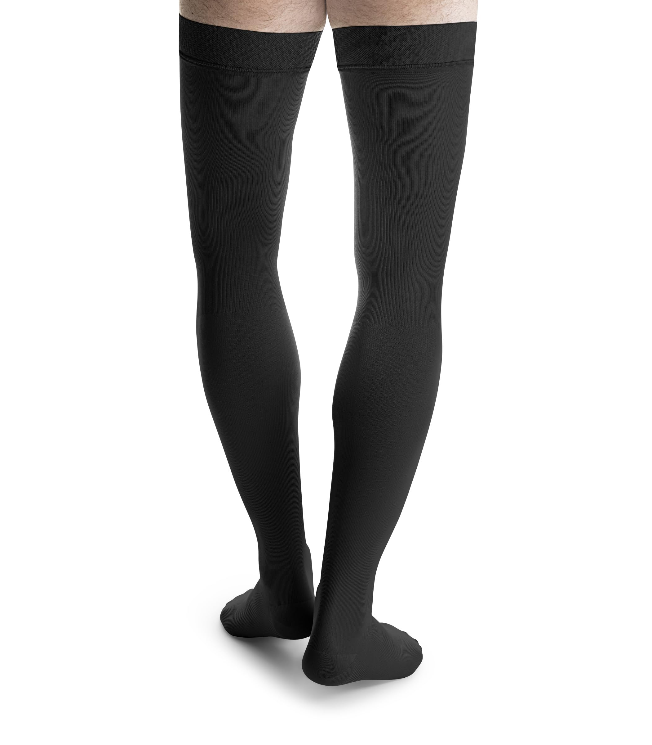 JOBST 115414 forMen Ribbed Dress Compression Stocking, Thigh High, 30-40mmHg, Closed Toe, Large, Black