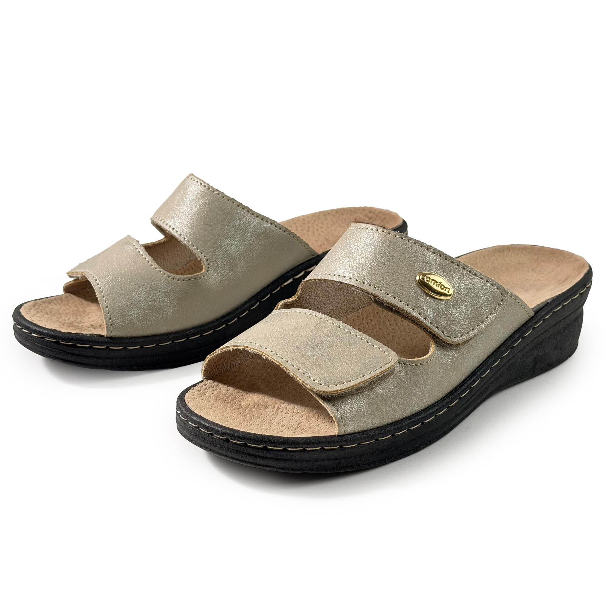 JOMIX Zapatillas Ortopédicas de Mujer con Cierre Ajustable Pantuflas de Verano Anatómicas y Ergonómicas Plantilla Extraíble de Piel Sandalias Cuña Cómoda para Pies Sensibles y Mayor