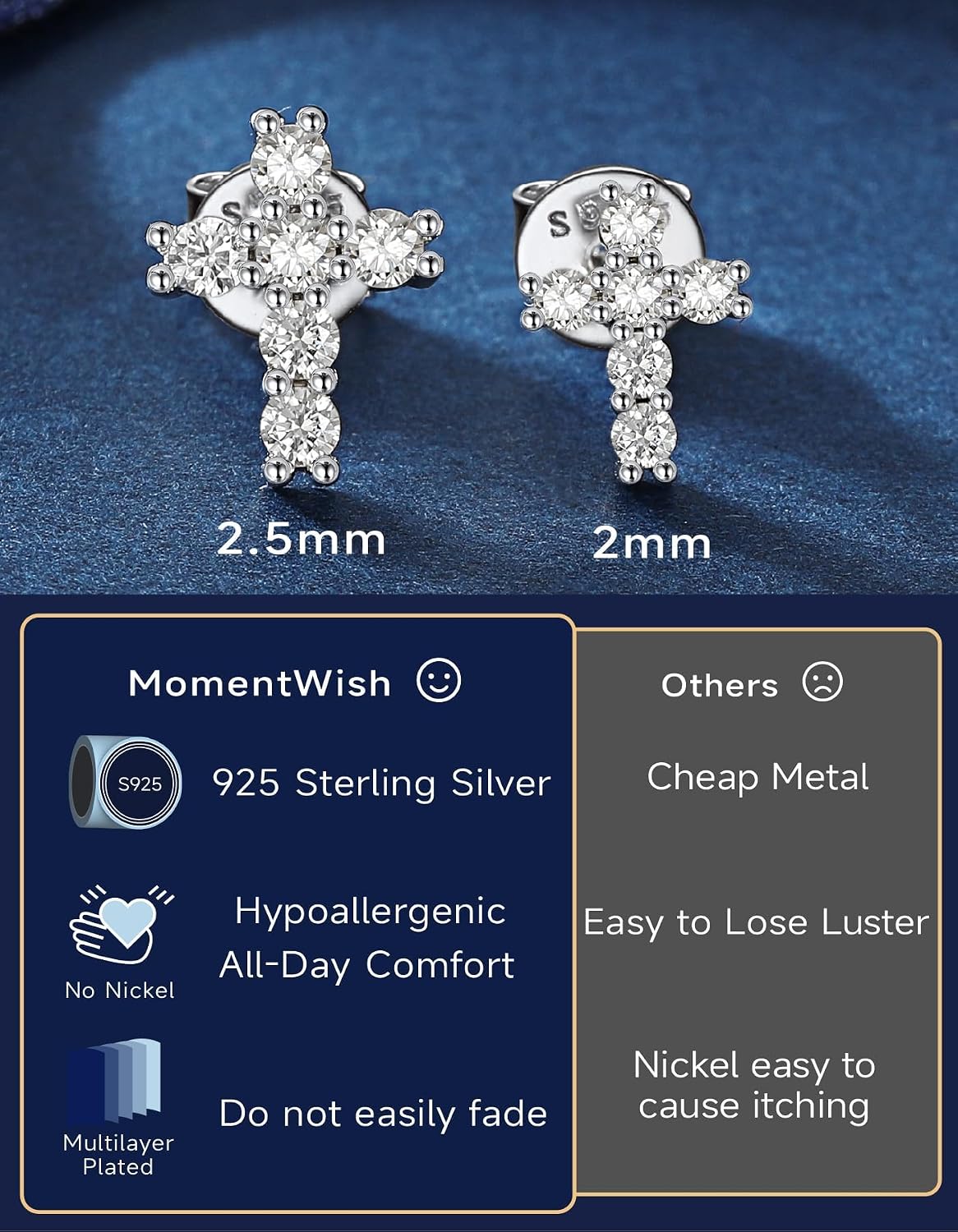 MomentWish Moissanite Cross Earrings for Men Women