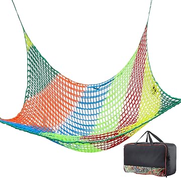 Kids Climbing Cargo Net Double Layers Knotless Playground Safety Netting Heavy Duty Fall Protection for Treehouse, Monkey Bar, Children's Swing HammockSize2 * 3m7 * 10ft,ColorMulticolor