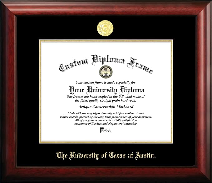 Campus Images University of Texas at Austin Diploma Frame, 11 x 14 Satin Mahogany with Medallion – Black & Gold