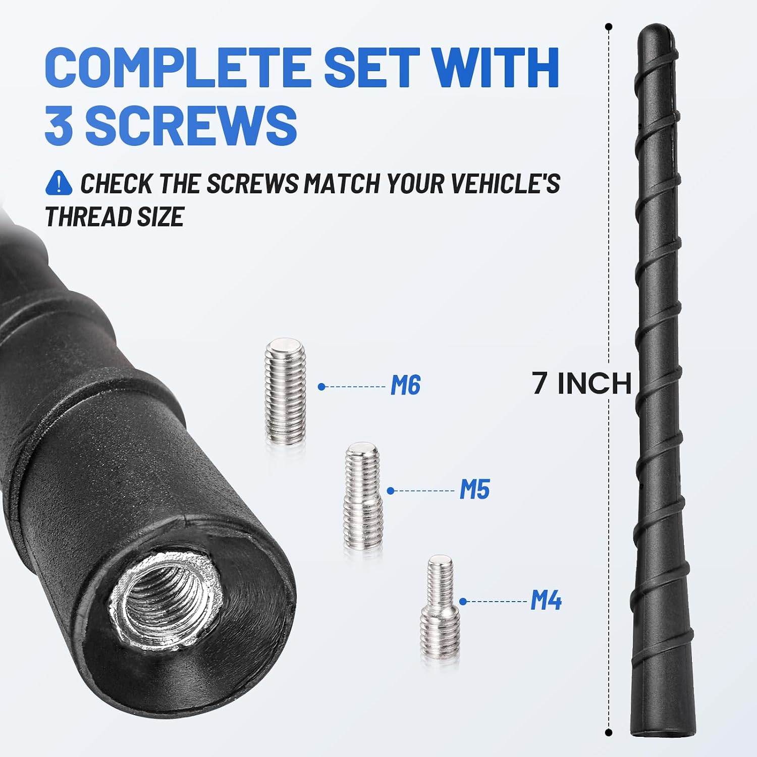 Anina 7” Car Radio Antenna Mast Replacement for 2001-2019 Toyota Prius 2009-2015 RAV4 2003-2008 Corolla - FM AM Stereo Roof-Mounted Spiral Rubber Antennas with M4/ M5/ M6 Screws