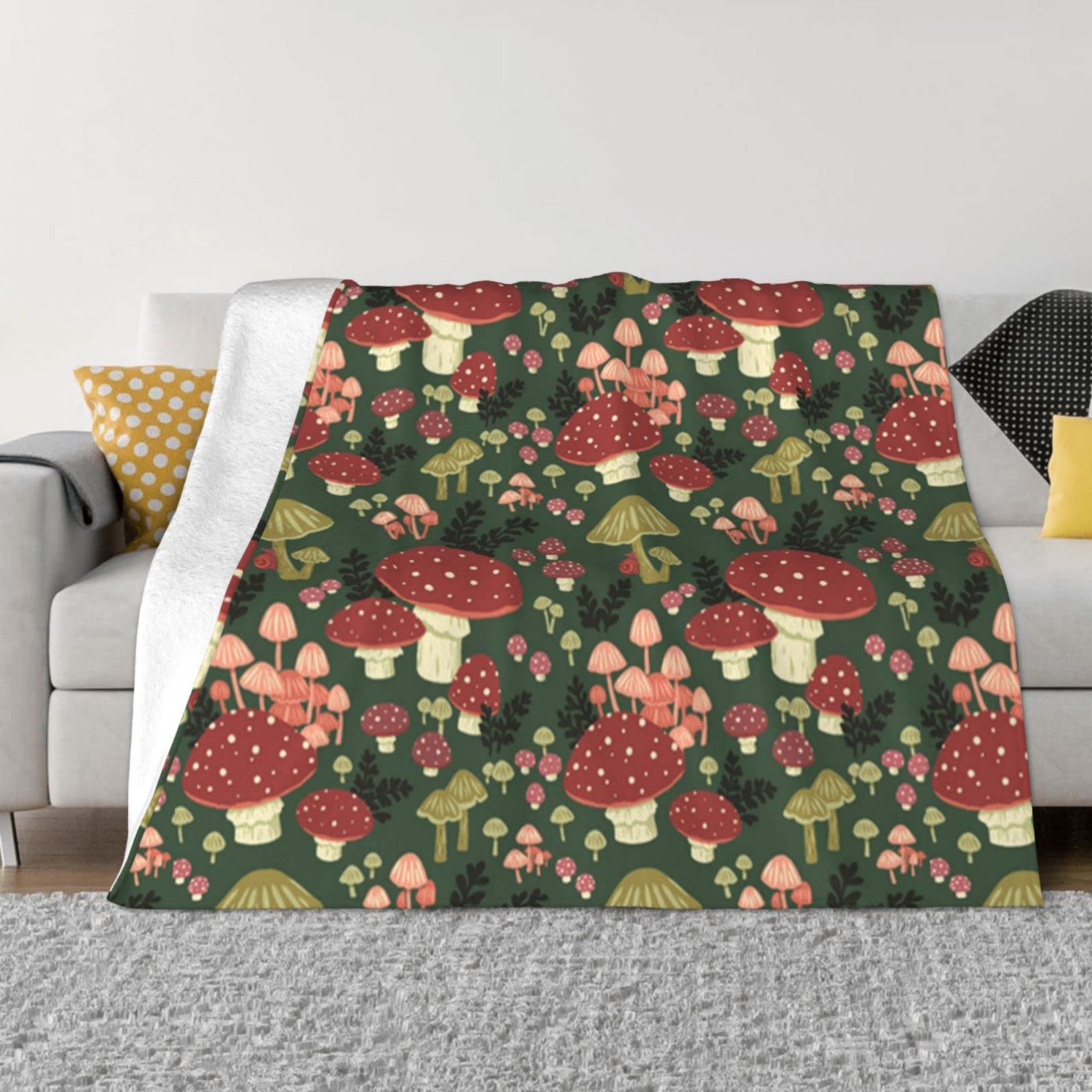 Couverture flanelle Bright Mushrooms douce et thermorégulatrice pour lit et canapé