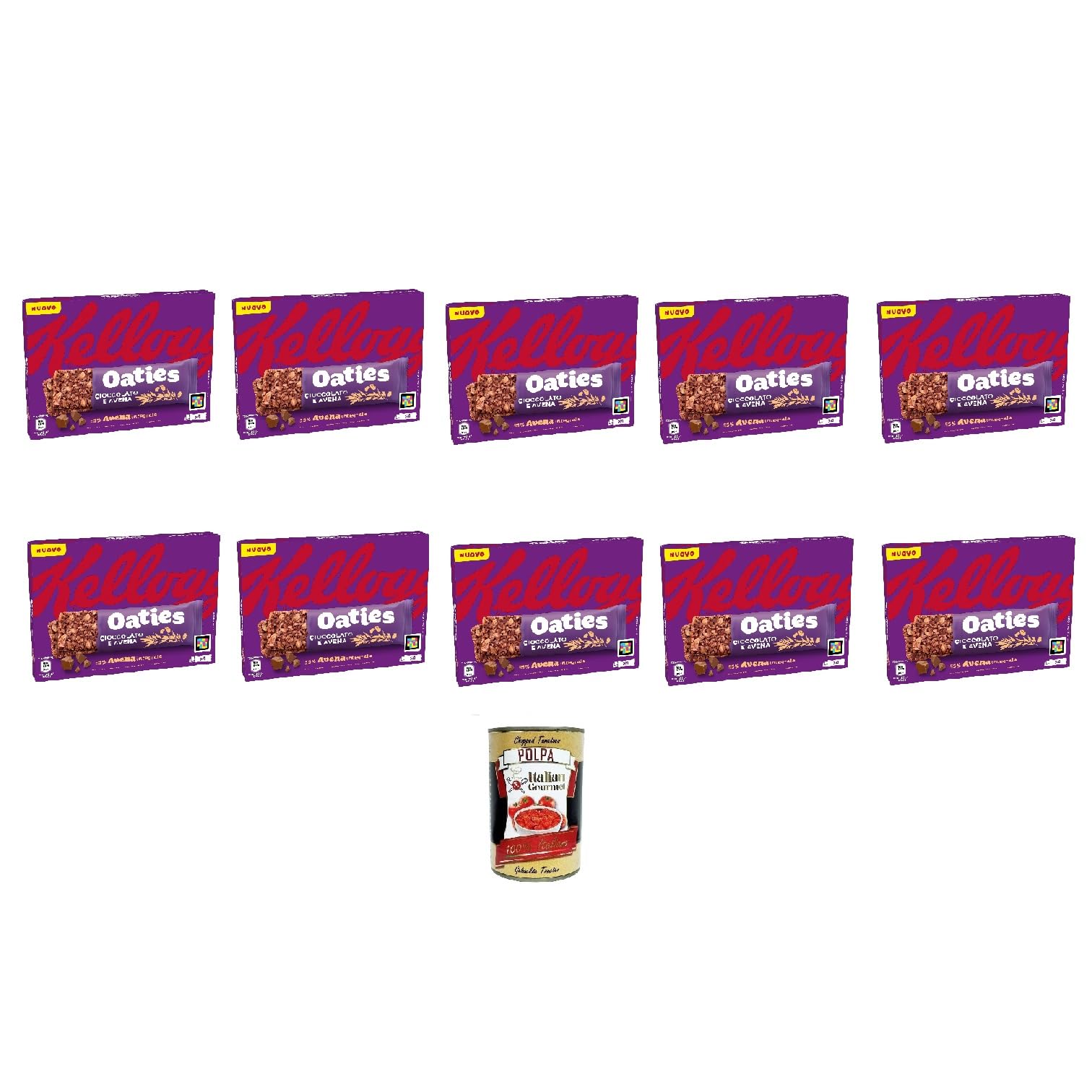 Kellogg's Oaties Barretta Cioccolato e avena (4 x 40 g) 160 g, barres au chocolat et à l'avoine, 10 pièces (4 x 40 g) + Italian Gourmet Polpa 400 g