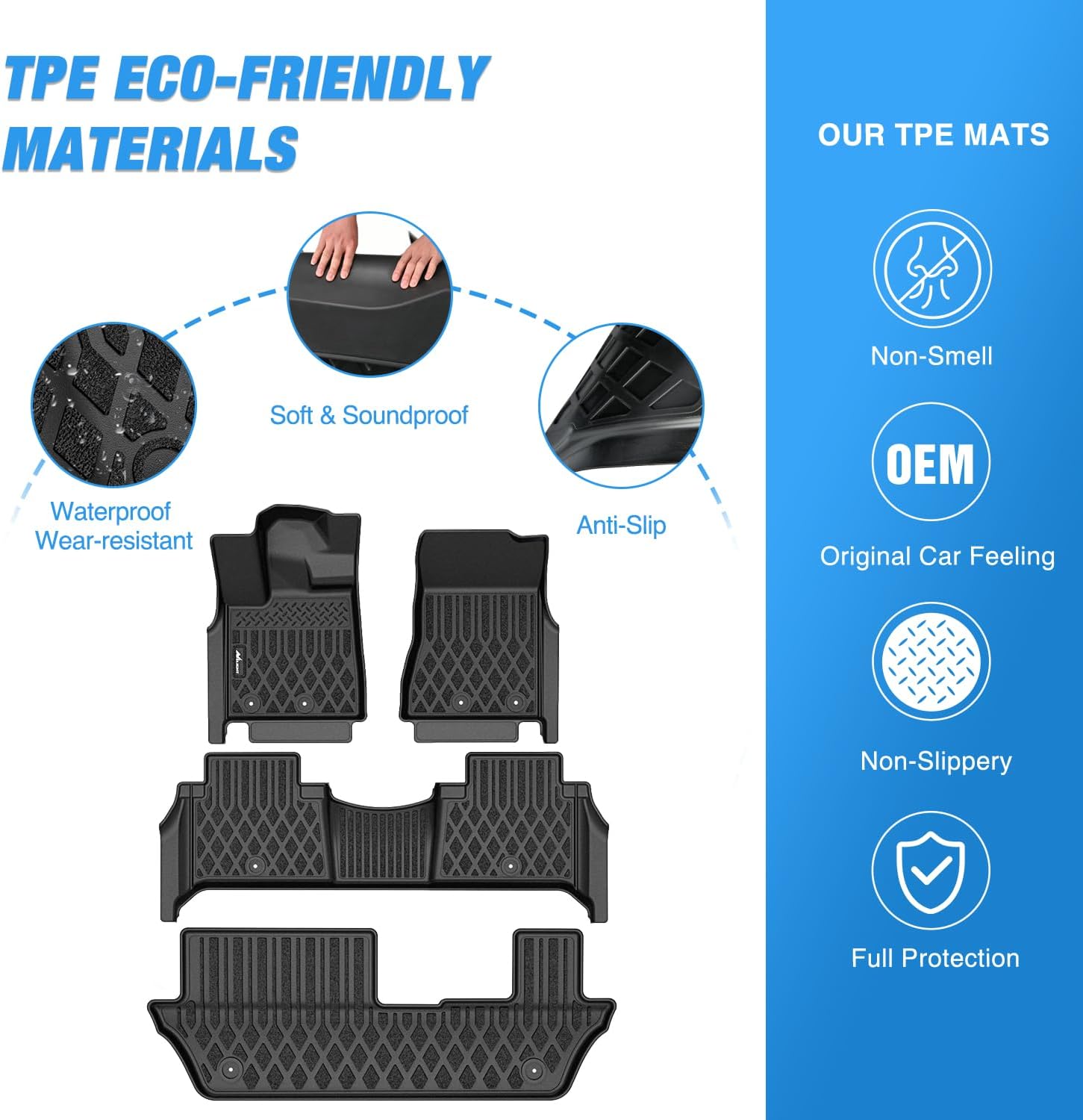 Nilight TPE Floor Mats for Nissan Armada 8 Seats/Infiniti QX80 2025 2026 All Weather Custom Fit Heavy Duty Floor Liners - Image 3