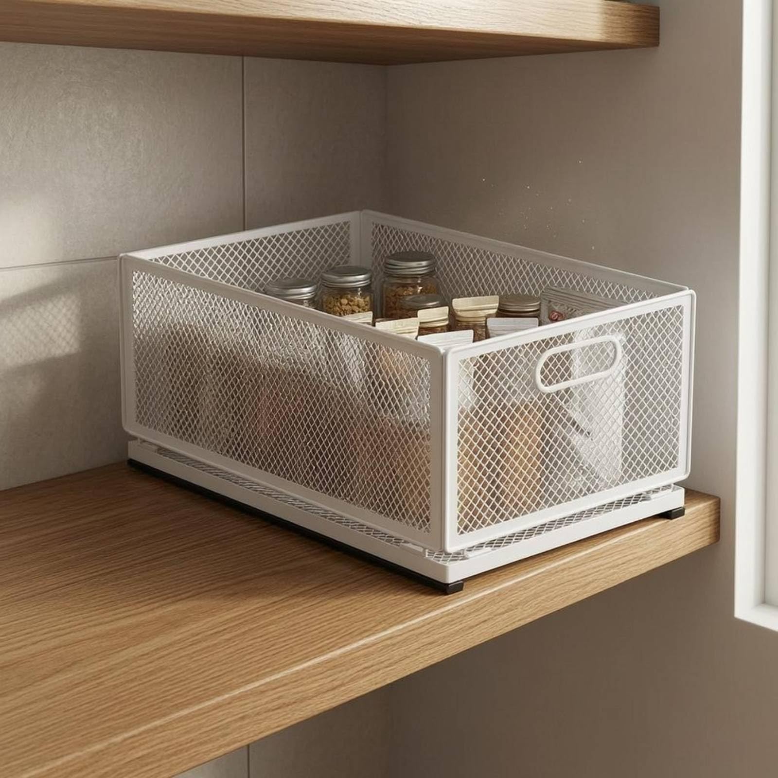 Qianly Cestino da Cucina Estraibile con Maniglia Frontale Organizzatore Sottolavello Top Aperto Arredamento Casa, Cesto Portaoggetti Piccolo Lunghezza 30 Cm Con Guide Scorrevoli